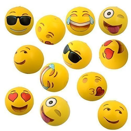 12" Emoji Inflatable Beach Balls, 12-Pack