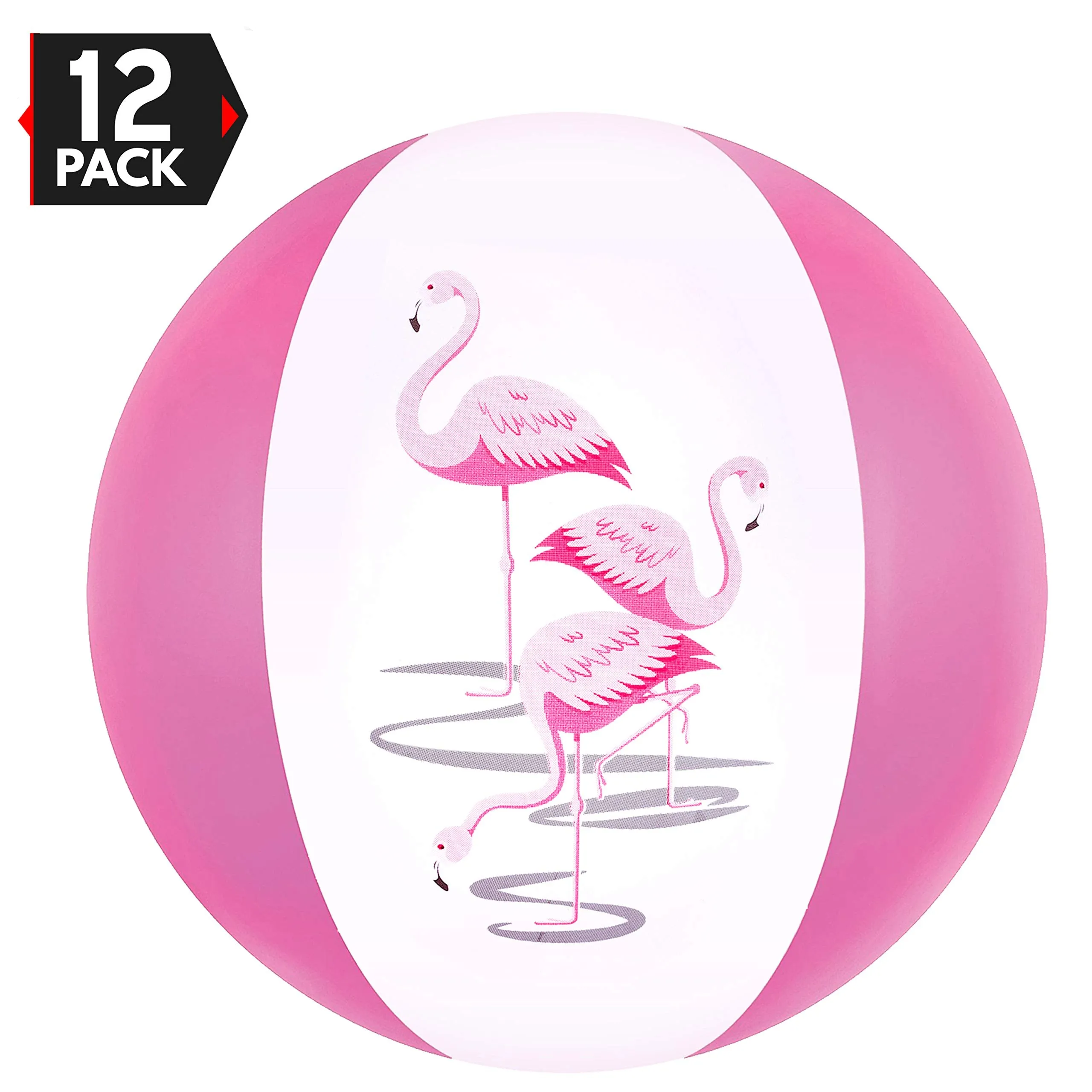 12" Pink Flamingo Party Pack Inflatable Beach Balls - Beach Pool Pink / Flamingo Themed Party Toys (12 Pack)