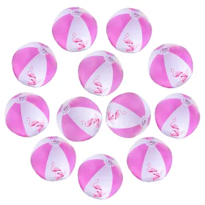 12" Pink Flamingo Party Pack Inflatable Beach Balls - Beach Pool Pink / Flamingo Themed Party Toys (12 Pack)