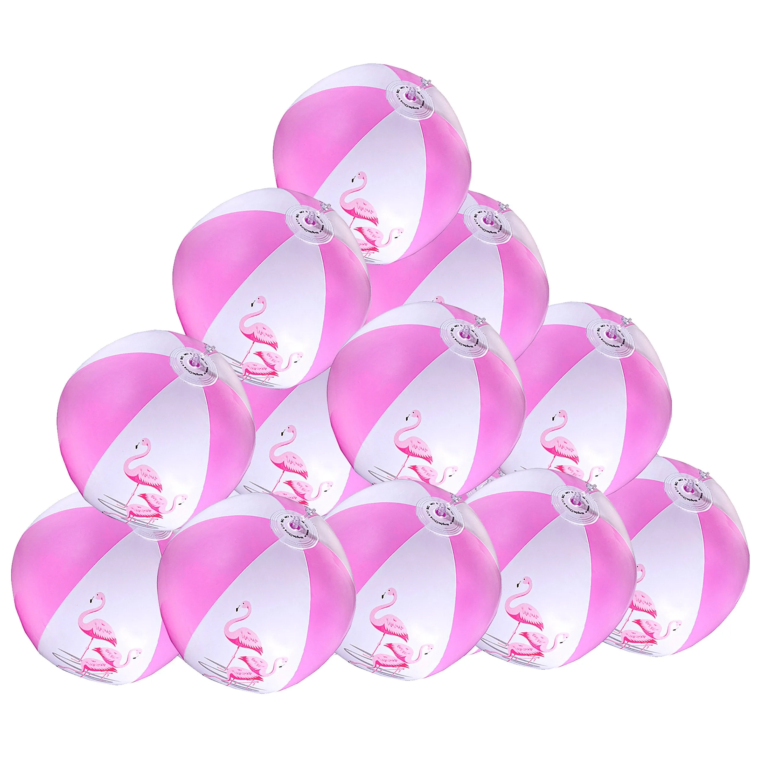 12" Pink Flamingo Party Pack Inflatable Beach Balls - Beach Pool Pink / Flamingo Themed Party Toys (12 Pack)