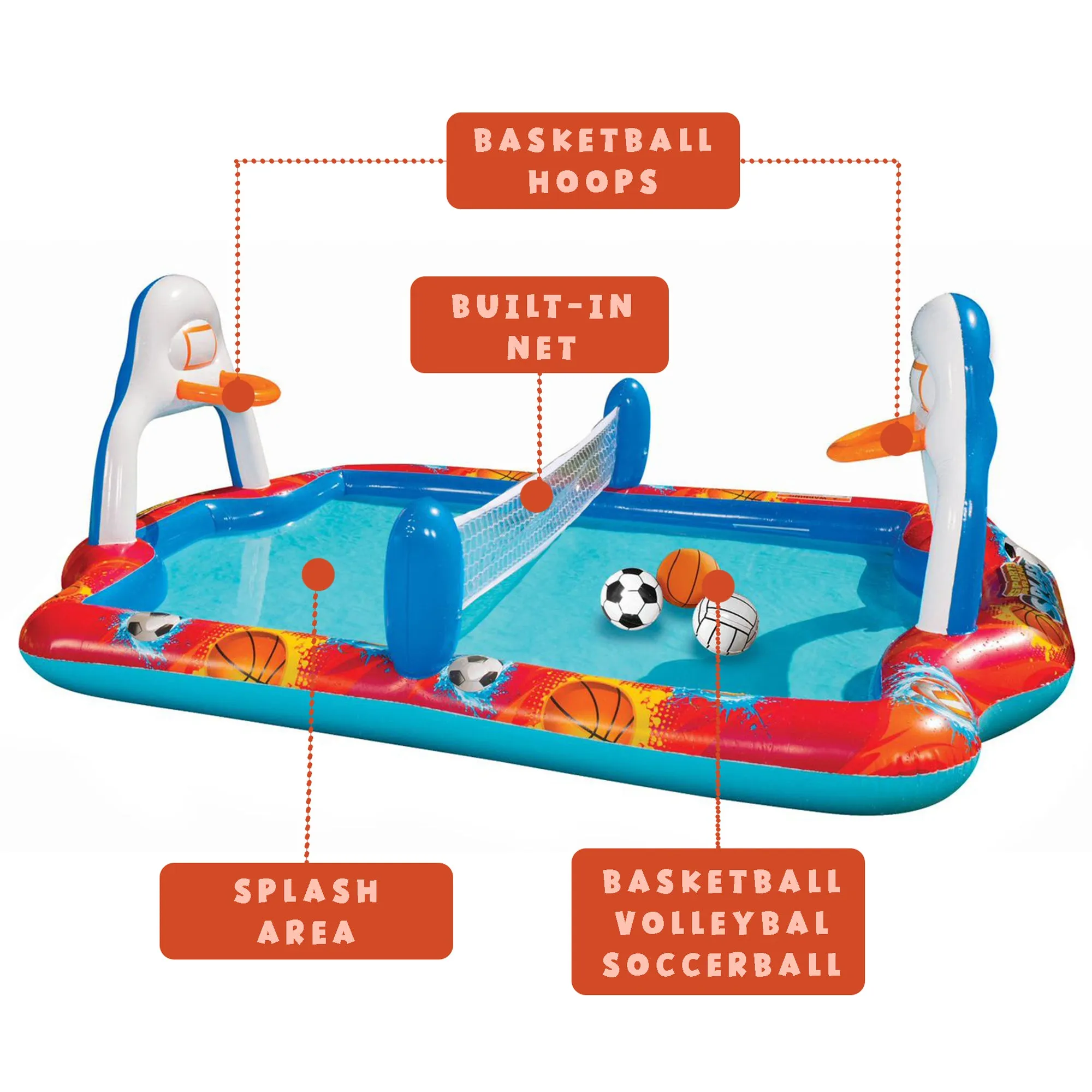 Banzai Outdoor Inflatable Sports Arena 4 In 1 Play Center Water Pool, Ages 3 