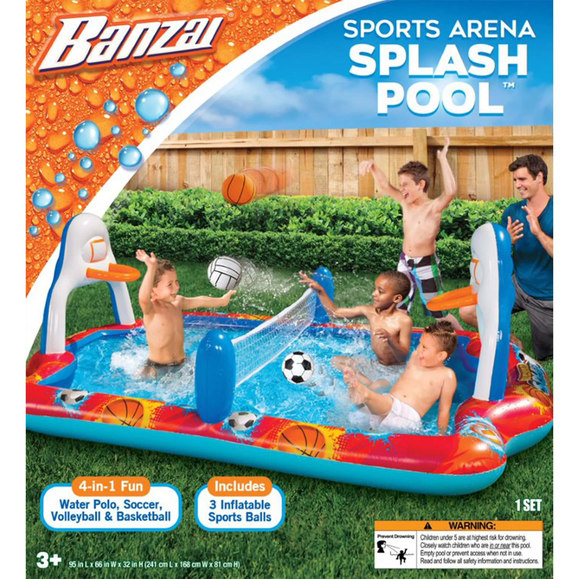 Banzai Outdoor Inflatable Sports Arena 4 In 1 Play Center Water Pool, Ages 3 