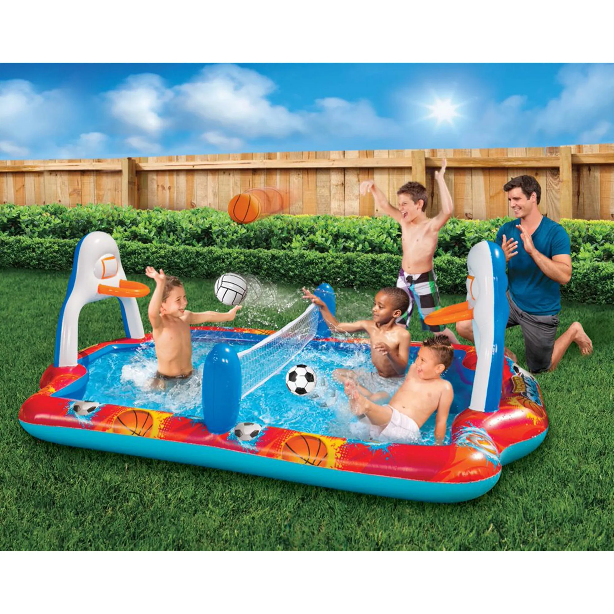 Banzai Outdoor Inflatable Sports Arena 4 In 1 Play Center Water Pool, Ages 3 