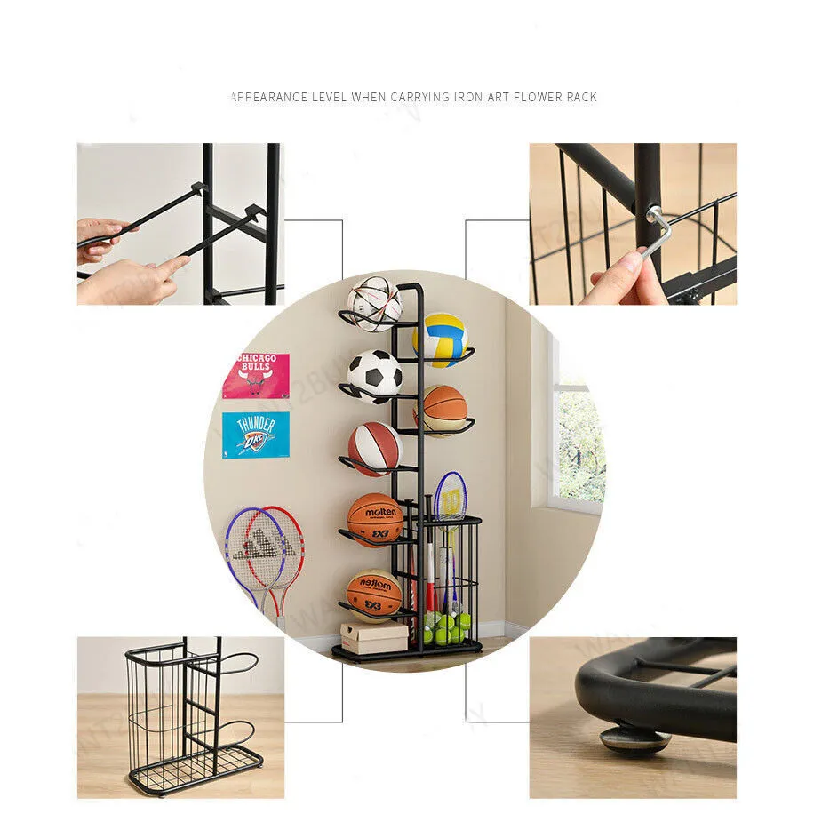 Basketball Soccer Storage Rack Sport Ball Organizer Ball Holder Display Stand With Basket