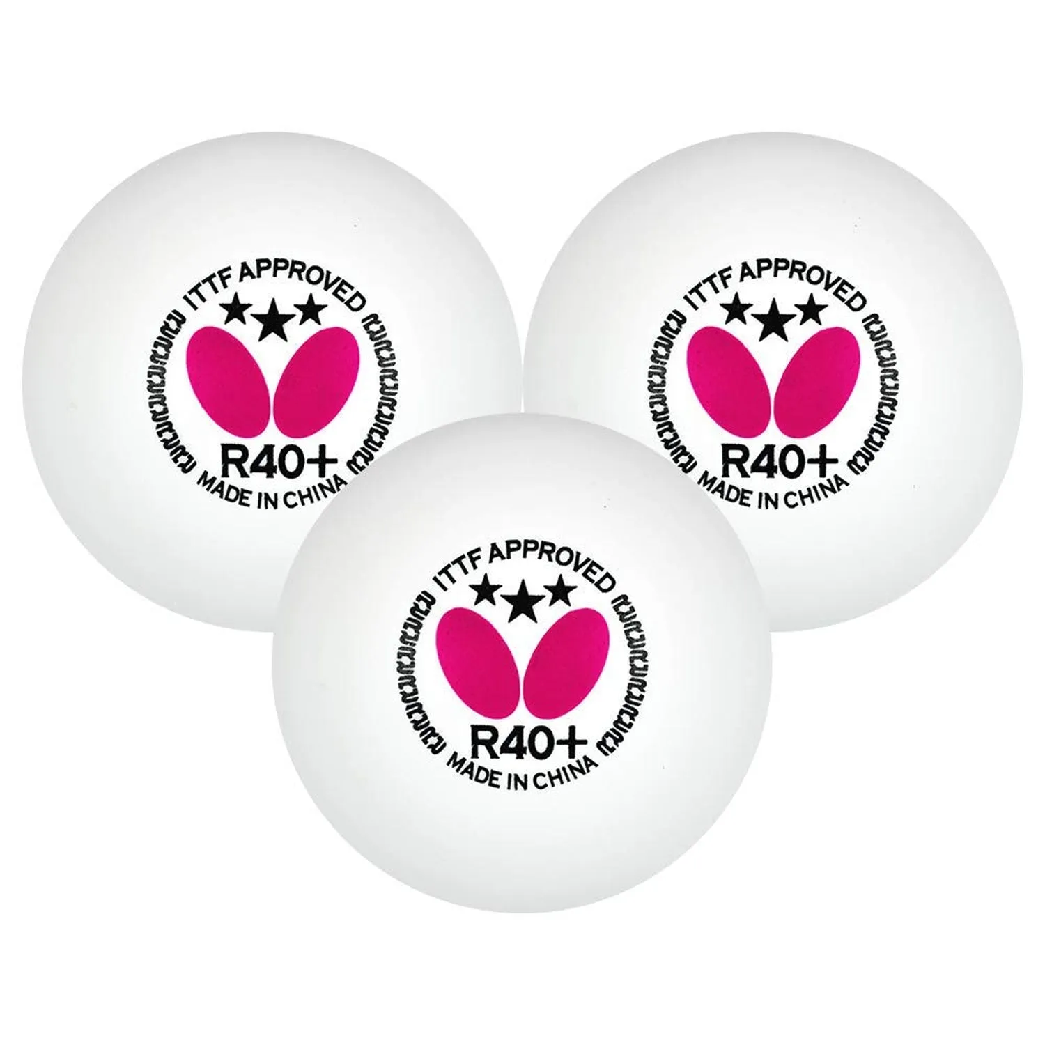 Butterfly 3 Star R40 Plus Table Tennis Balls, Pack Of 3 - White