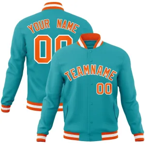 Custom Aqua Orange-White Classic Style Varsity Full-Snap Letterman Jacket