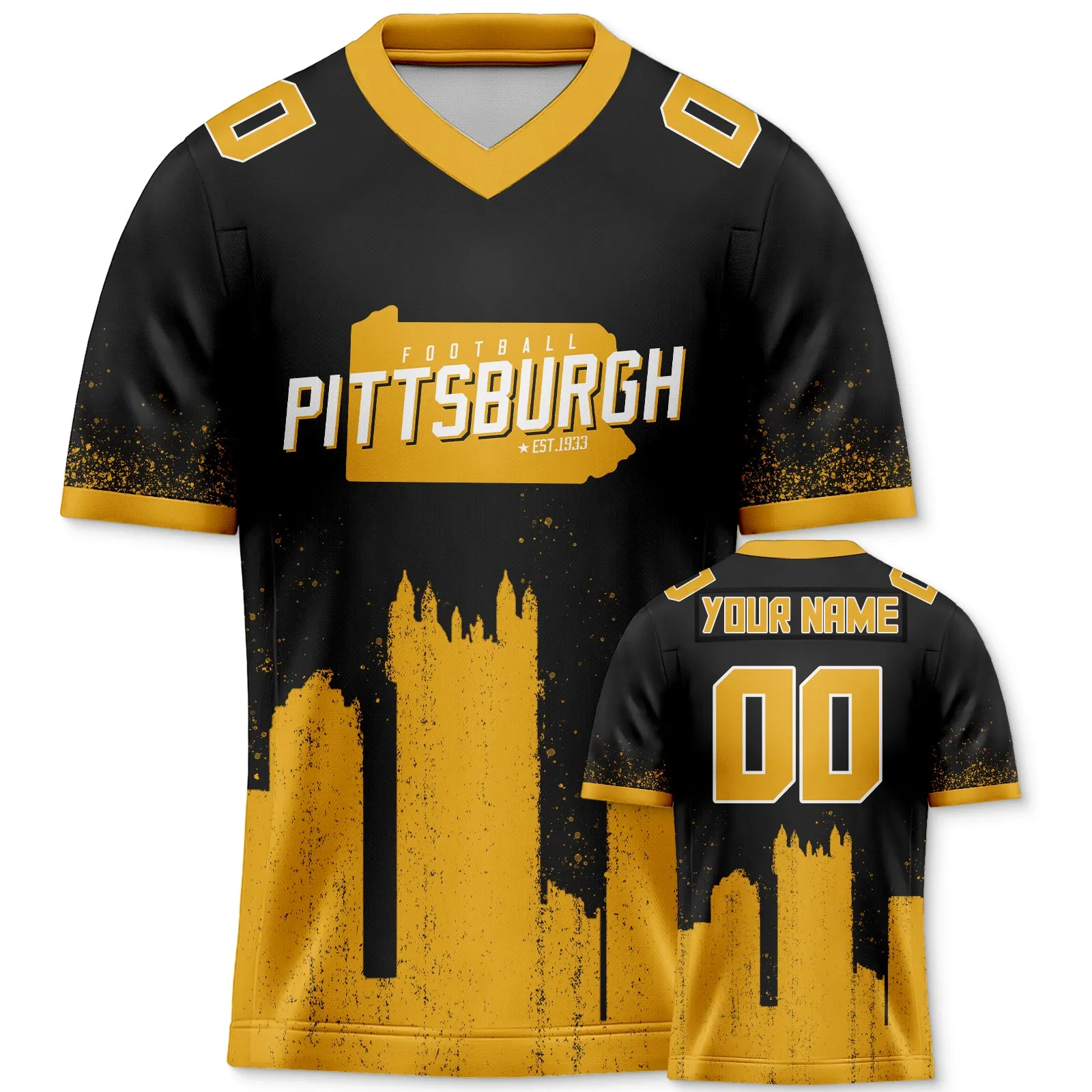 Custom Football Jersey Pittsburgh Steelers City Map Graffiti Shirt Unisex Personalized Name and Number for Men Women Youth Football Fans Gift