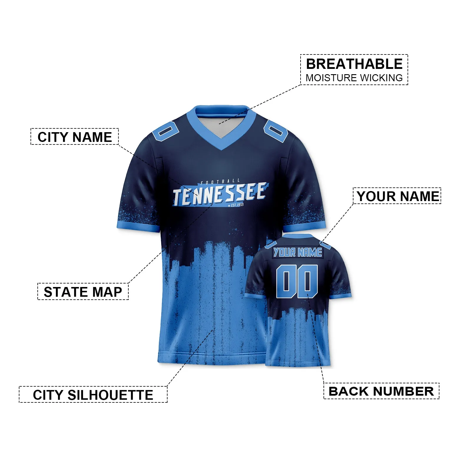 Custom Football Jersey Tennessee Titans City Map Graffiti Shirt Unisex Personalized Name and Number for Men Women Youth Football Fans Gift