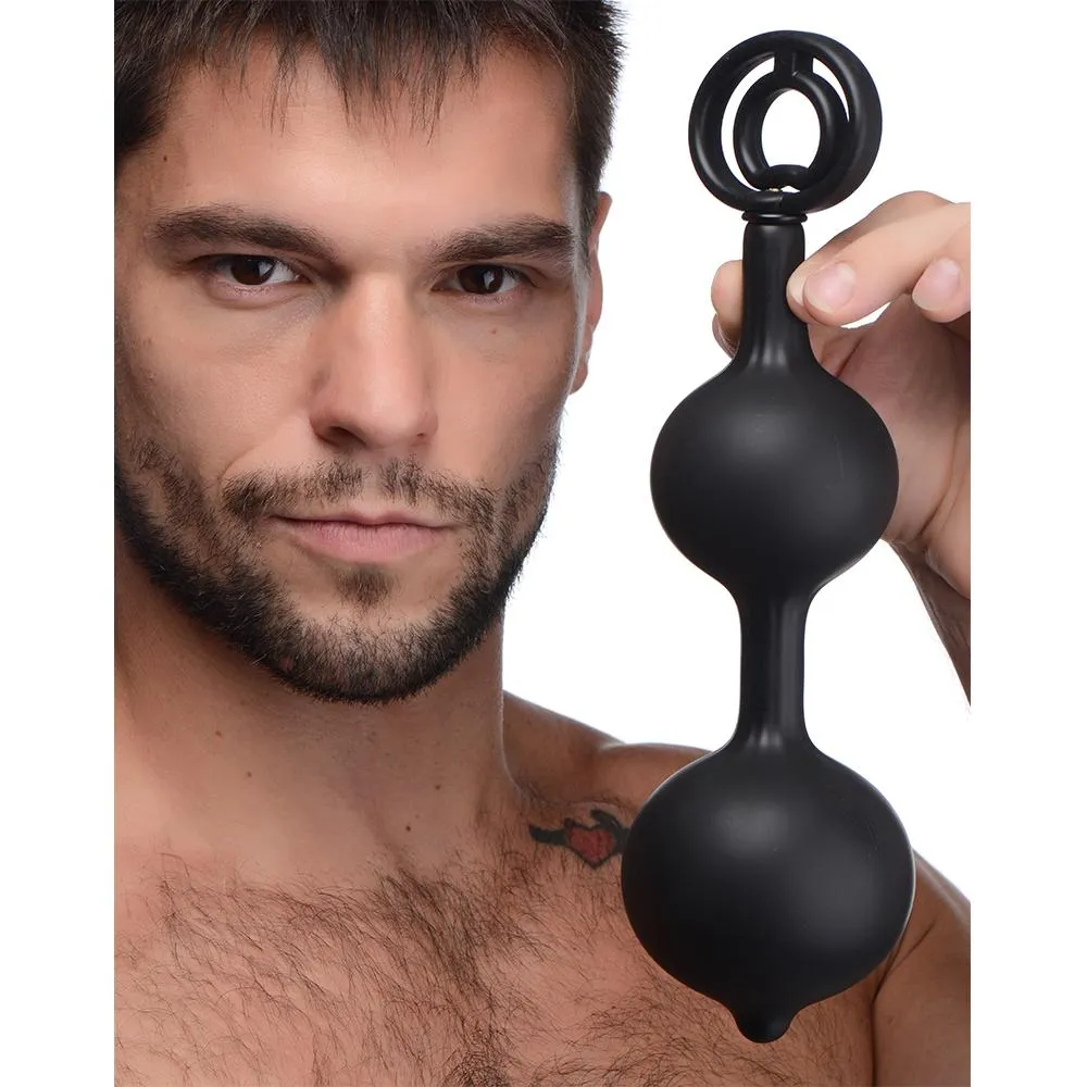 Devils Rattle Inflatable Silicone Anal Plug with Cock and Ball Ring