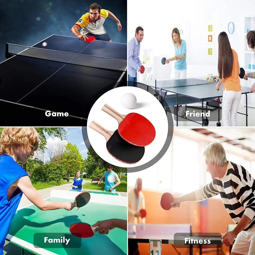 Professional Ping Pong 1Pair Paddle Set with 1PC Retractable Net and 3PC Balls |Home Indoor or Outdoor Play