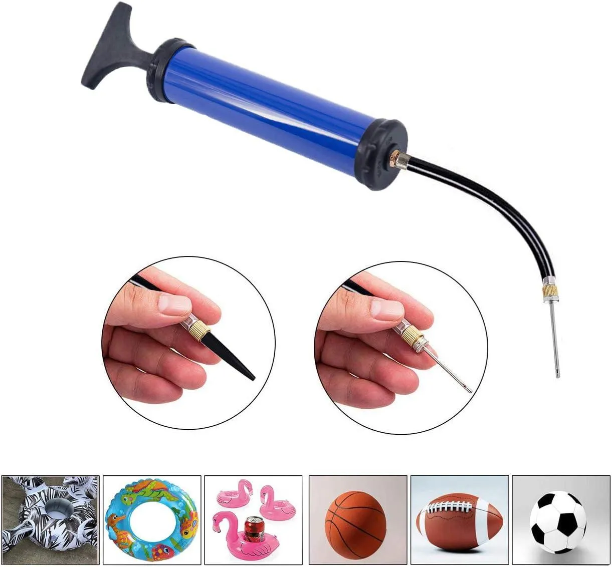 TONUNI Portable Air Pump,Ball Pump Inflator Kit with Needle,Nozzle, Extension Hose for Soccer Basketball Football Volleyball Water Polo Rugby Exercise Sports Ball Balloon Swim Inflatables(Blue)